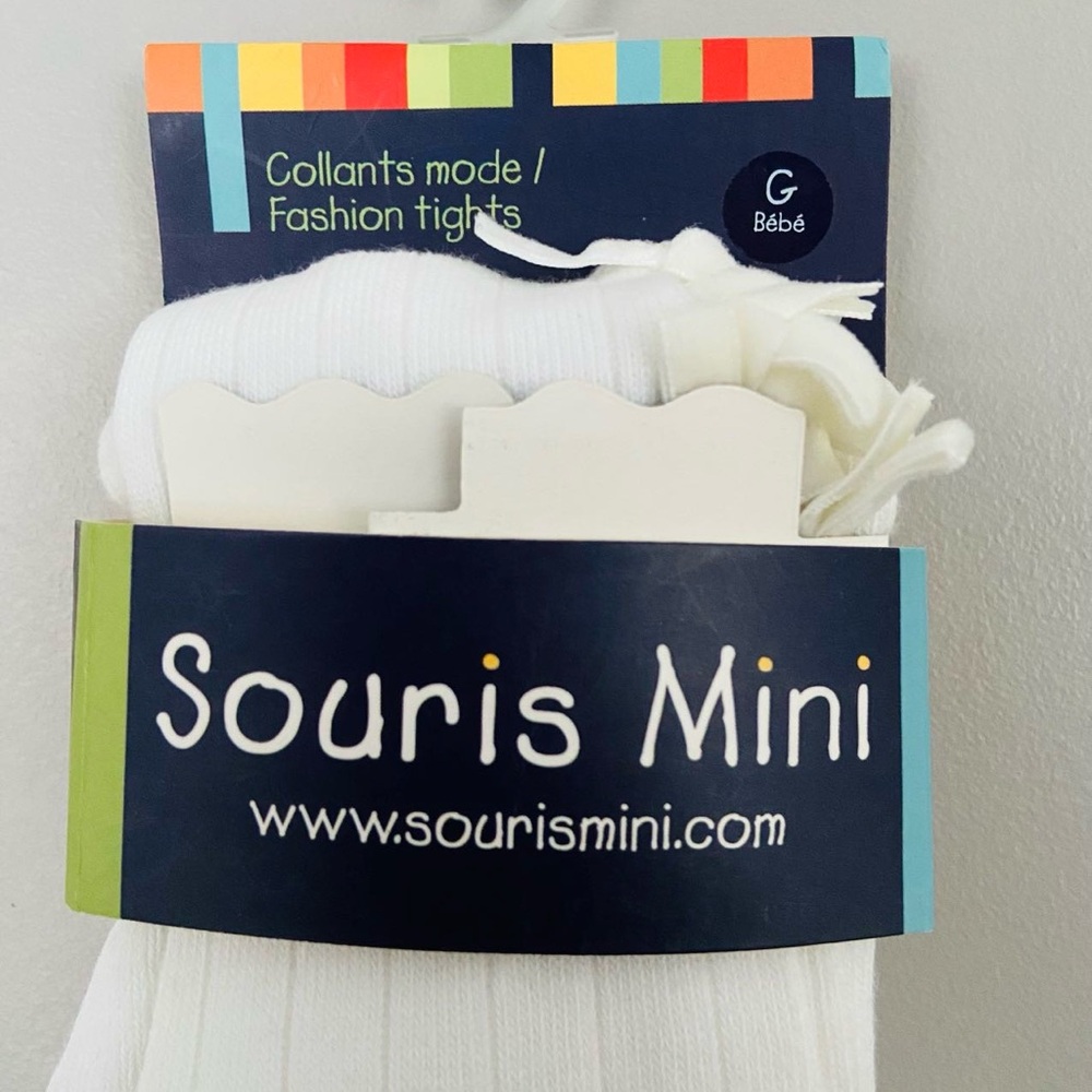 3 for $45_ Souris mini baby white tights 80% cotton, 15% nylon, 5% elastane